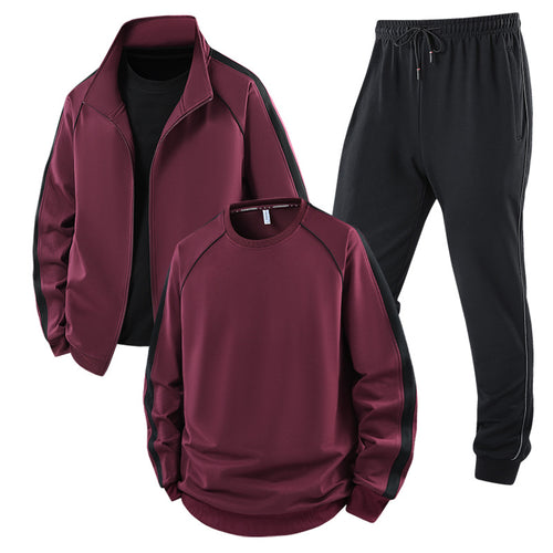 [Herren] Zweiteiliges Trainingsset mit Stehkragen-Zipjacke, Rundhals‑Sweatshirt und konisch geschnittener Jogginghose aus atmungsaktivem Fleece Drune
