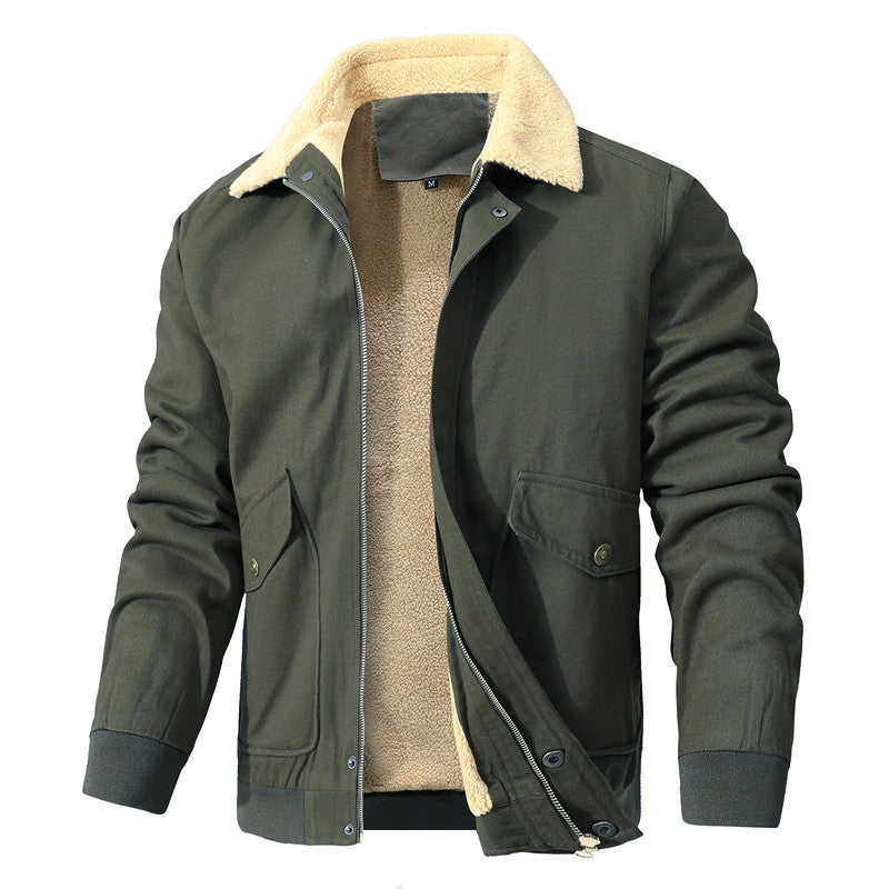 Herren Robuste Canvas-Fliegerjacke mit Teddyfutter und Reverskragen Drune