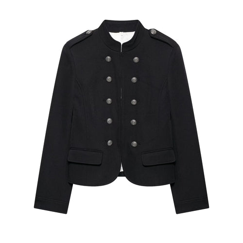 Damen Taillierte Military-Shortjacke mit Stehkragen und Doppelreihe Drune