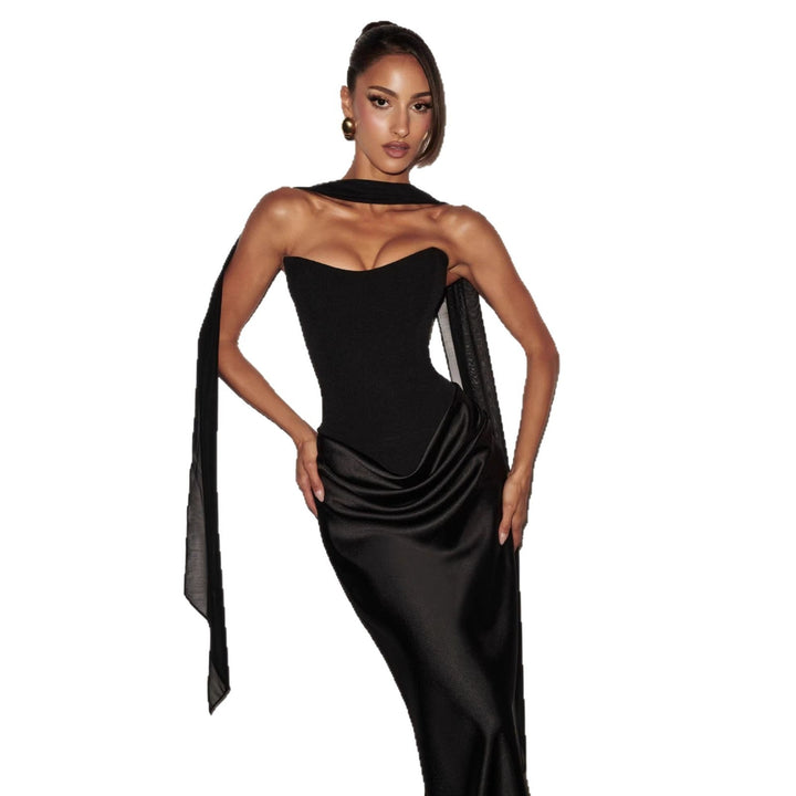 Damen Abendkleid mit schulterfreiem Design und elegantem Schlitz Drune