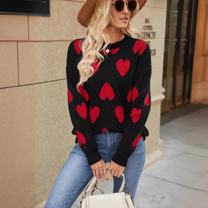 Damen Pullover mit Herzenmuster und lässigem Schnitt Drune