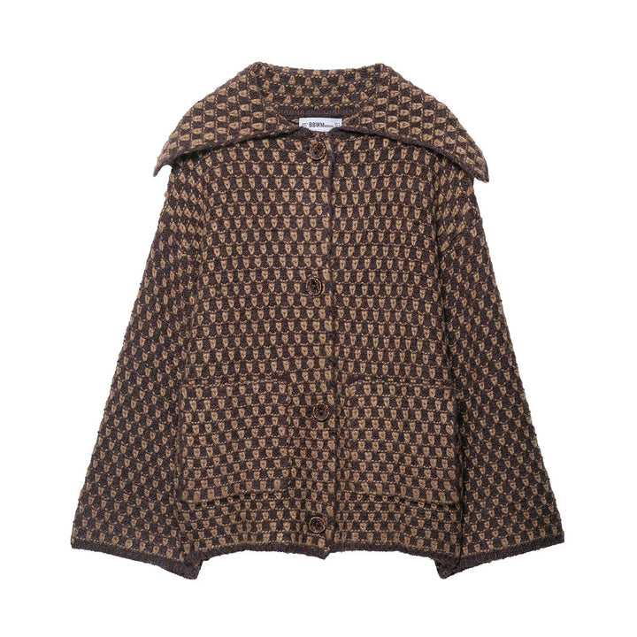 Damen 200+ kurzer Bouclé‑Wollmix‑Mantel mit großem Schalkragen und dekorativer Knopfleiste Drune