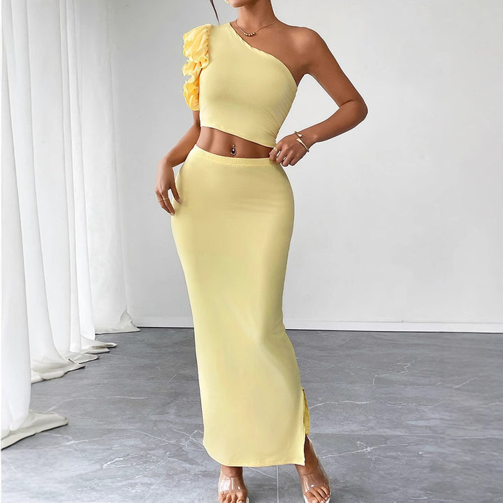 Damen Maxikleid mit asymmetrischem Schnitt und Rüschendetails Drune