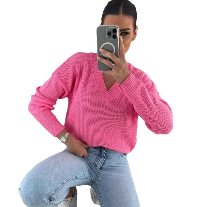 Damen luftiger Strickpullover mit modernem V-Ausschnitt und strukturiertem Design Drune