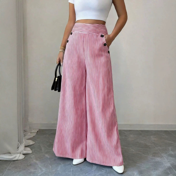 Damen nan hochgeschnittene Palazzo-Hose mit maritimen Knopfdetails und weitem Bein Drune