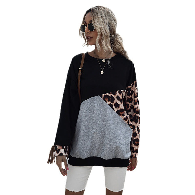 Damen Oversize-Colorblock-Sweatshirt mit Leo-Ärmel und Rundhalsausschnitt Drune