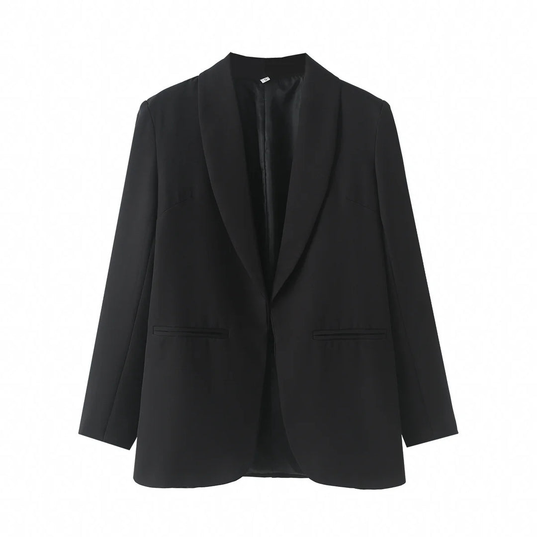 Damen nan eleganter Longblazer mit Schalkragen, unstrukturiertem Fall und paspelierten Leistentaschen Drune