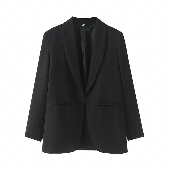 Damen nan eleganter Longblazer mit Schalkragen, unstrukturiertem Fall und paspelierten Leistentaschen Drune