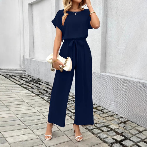 Damen Jumpsuit mit weitem Bein und Taillengürtel Drune