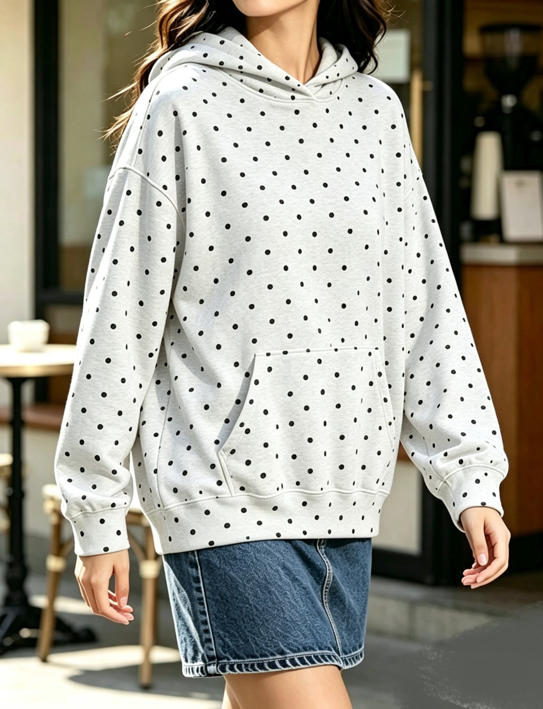 Damen Oversize-Kapuzenpullover mit Leomuster, Kängurutasche und überschnittener Schulter Drune