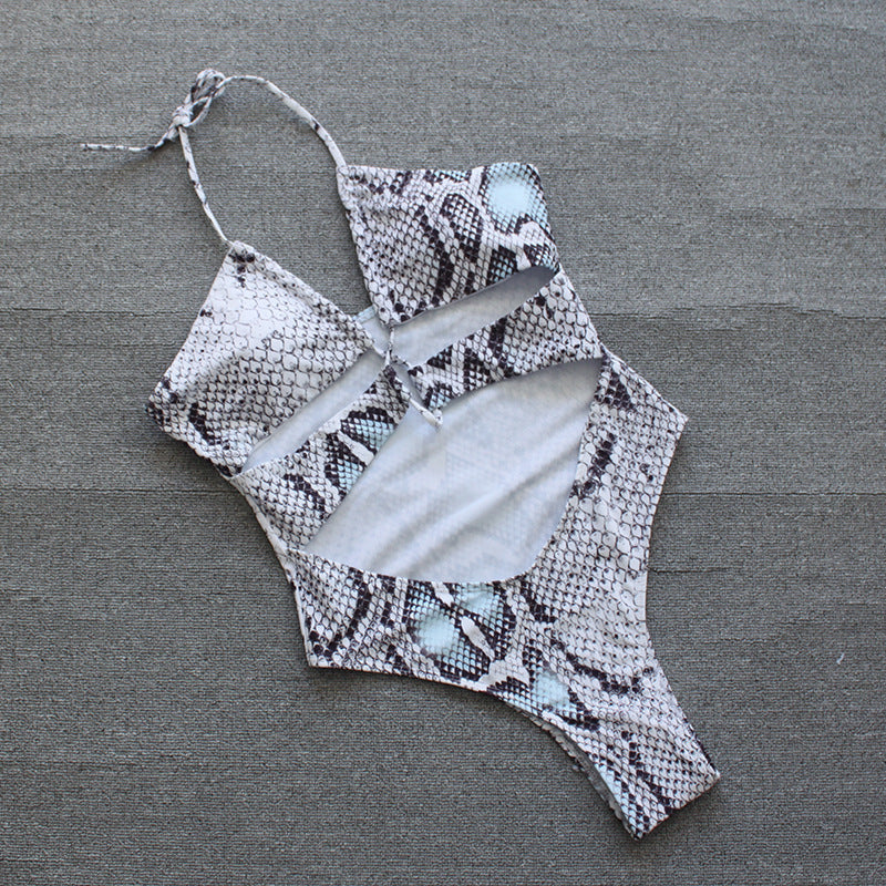 Damen Einteiler Badeanzug mit aufregendem Schlangenprint und modischen Cut-Outs Drune