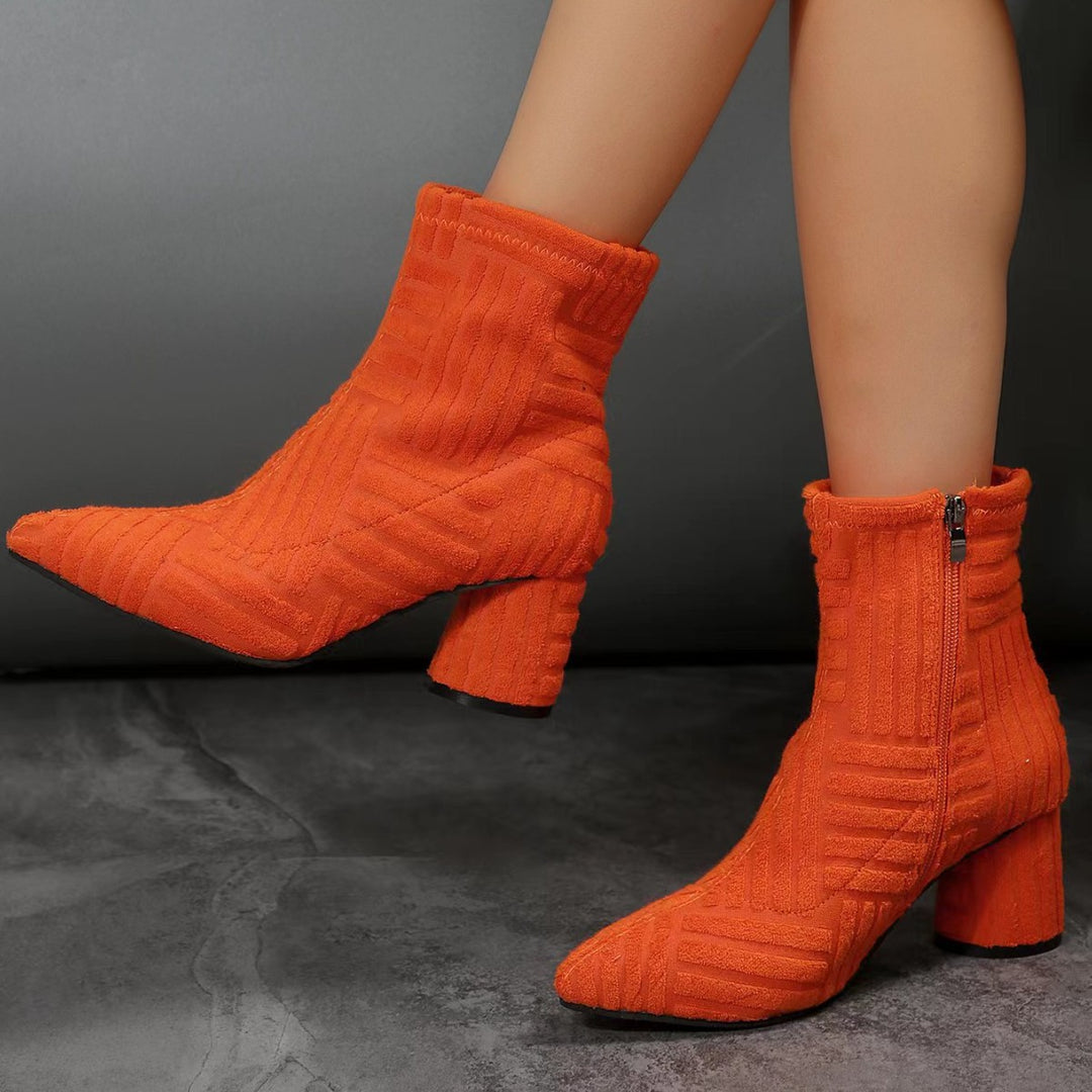 Damen Texturierte Ankle-Boots aus Frottee mit spitz zulaufender Vorderkappe und Blockabsatz Drune