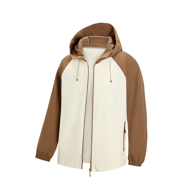 Herren Leichte Kapuzen‑Windbreaker‑Jacke mit Raglanärmeln, Zwei-Wege‑Reißverschluss und verdeckten Reißverschlusstaschen Drune