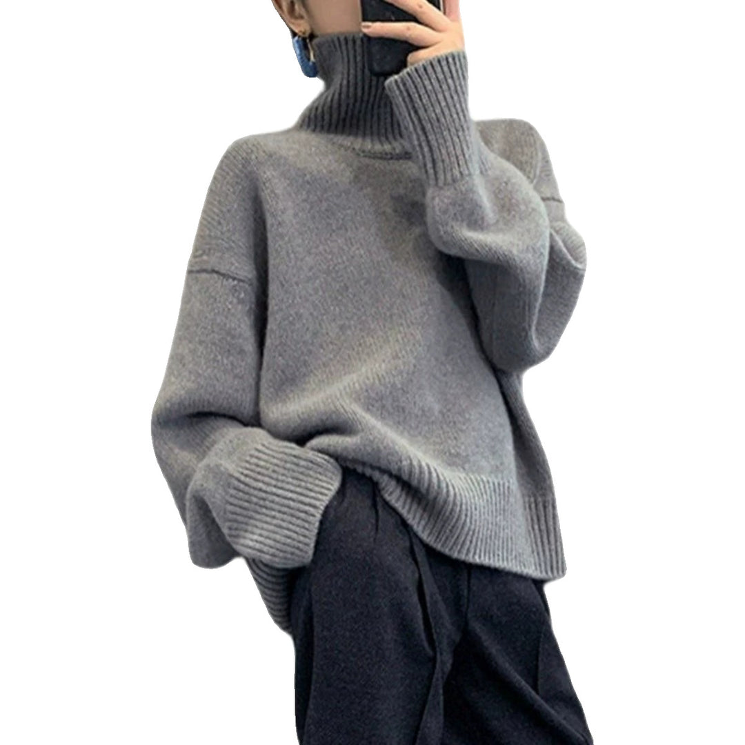Damen Gemütlicher Strickpullover mit hohem Kragen Drune