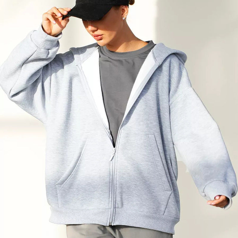 Damen weiche Zip-Hoodie-Jacke mit Kängurutaschen Drune