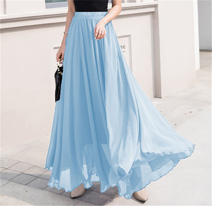 Damen nan Maxi-Chiffonrock mit elastischem Bund und fließender A-Linie Drune