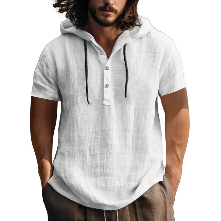 Herren lässiges Kurzarm-Hoodie mit Knopfleiste Drune