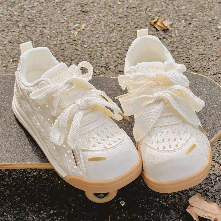 Damen Sportliche Plateau‑Sneaker mit perforiertem Obermaterial und dekorativen Schleifen Drune