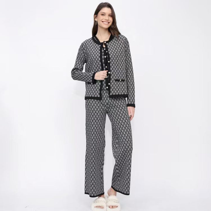 Damen Pyjama-Set mit modernem Karomuster und durchgehender Knopfleiste Drune