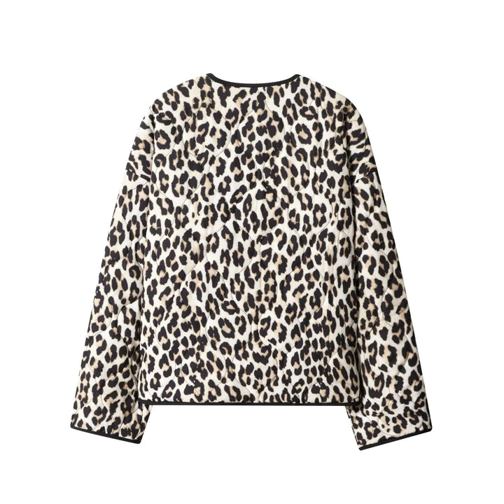 Damen nan gesteppte Kurzjacke mit animalischem Print, Rundhalsausschnitt und Druckknopfleiste Drune