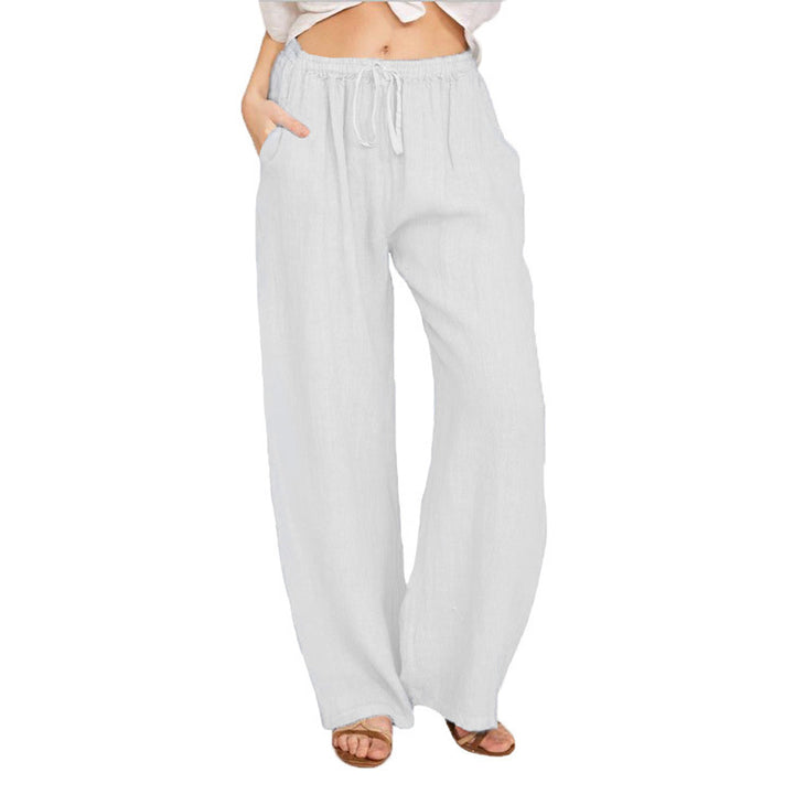 Damen Weite Leinenoptik-Hose mit Gummibund, Tunnelzug und Eingrifftaschen Drune