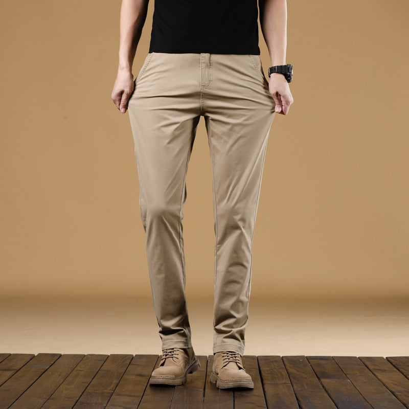 Herren Slim-Fit Baumwoll-Chinohose mit elastischem Bund und geradem Bein Drune