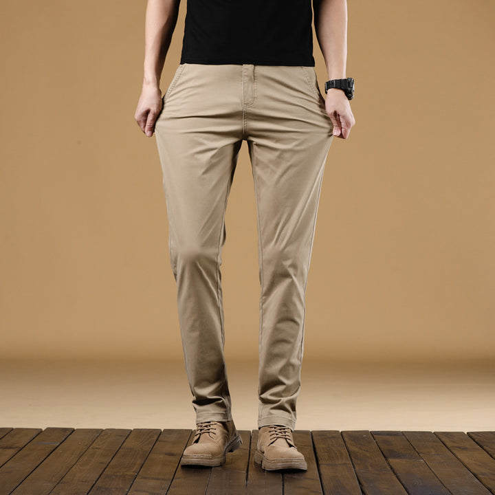 Herren Slim-Fit Baumwoll-Chinohose mit elastischem Bund und geradem Bein Drune