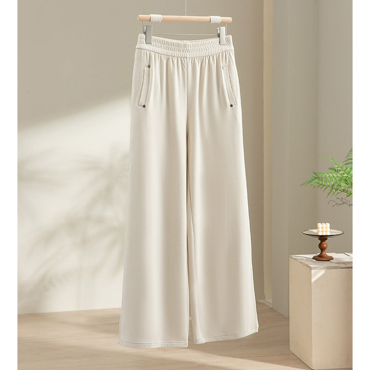 Damen Weite Satin-Loungehose mit elastischem Bund und Eingrifftaschen Drune