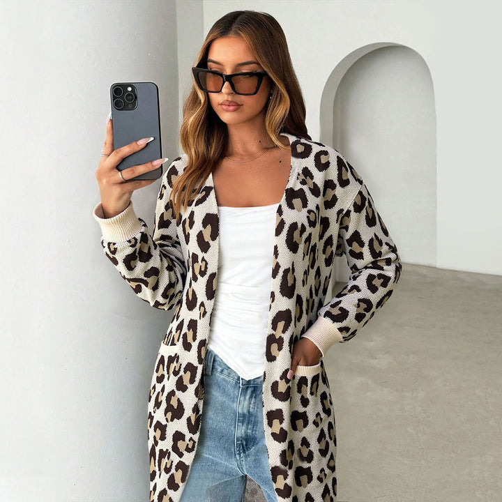 Damen Cardigan mit Leopardenmuster und praktischem Taschen Drune