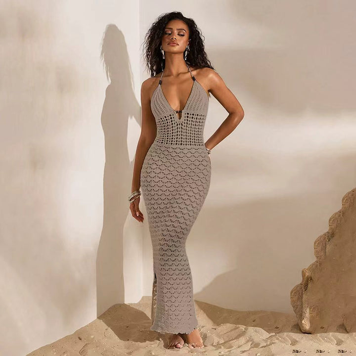 Damen elegantes gehäkeltes Strandkleid mit tiefem V-Ausschnitt Drune