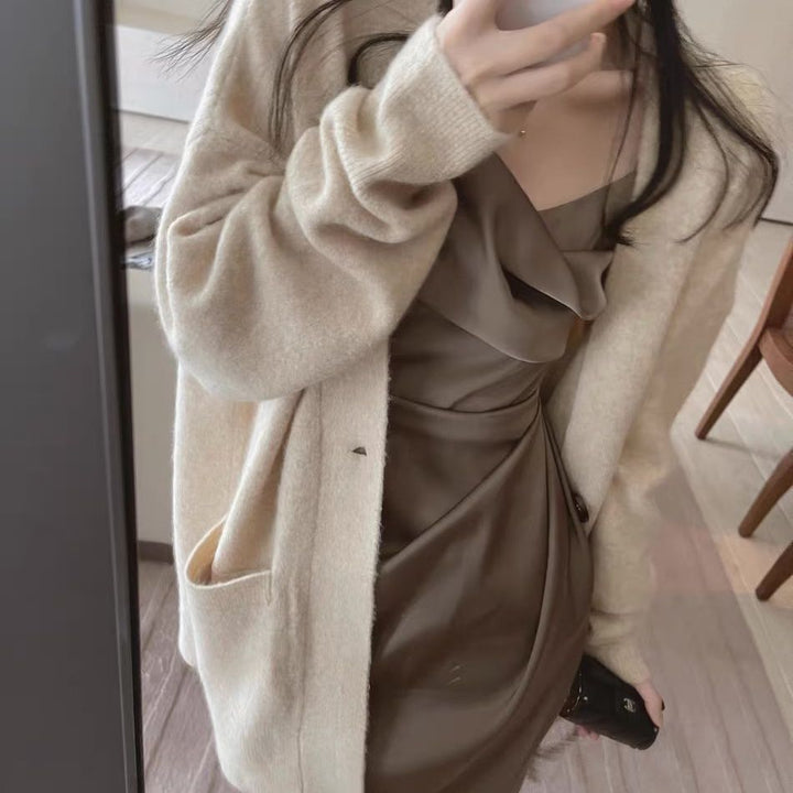 Damen Kuschelige Strickjacke mit großem Schnitt und Taschen Drune
