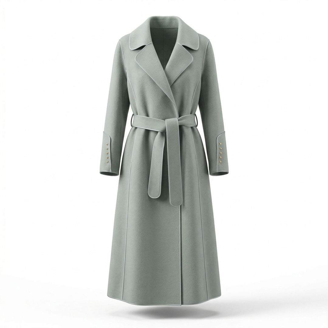 Damen Eleganter Wickelmantel mit Gürtel und hochwertigen Details Drune