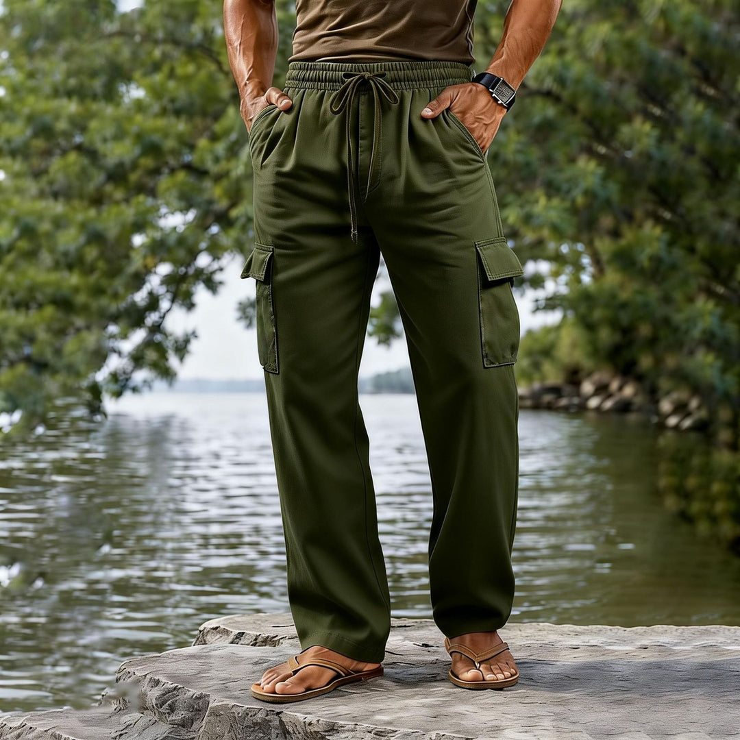Herren leichte Cargo-Freizeithose mit elastischem Tunnelzugbund und geradem Bein Drune