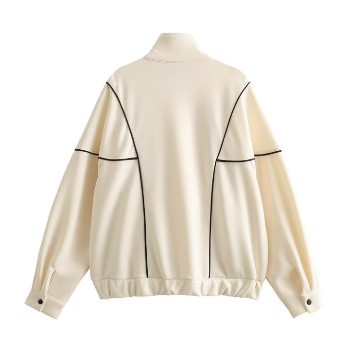 Damen Boxy Oversize Bomberjacke mit Kontrastpaspeln und Stehkragen Drune