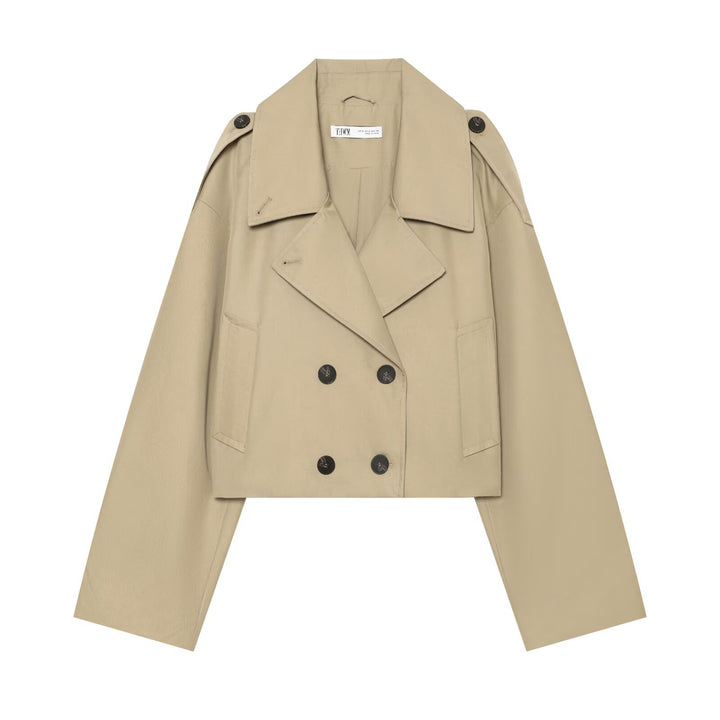 Damen Kurzjacke im Trenchstil mit Boxy-Schnitt, Doppelreihe und Schulterklappen Drune
