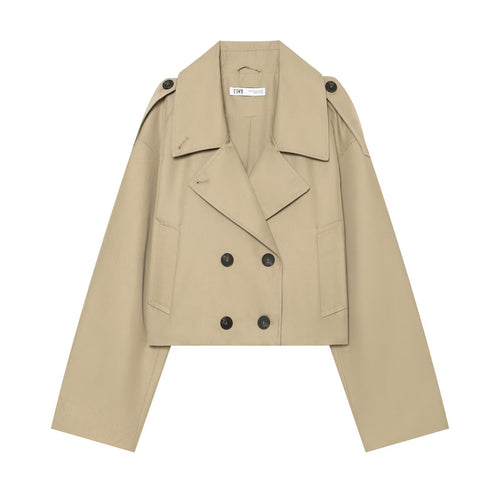Damen Kurzjacke im Trenchstil mit Boxy-Schnitt, Doppelreihe und Schulterklappen Drune