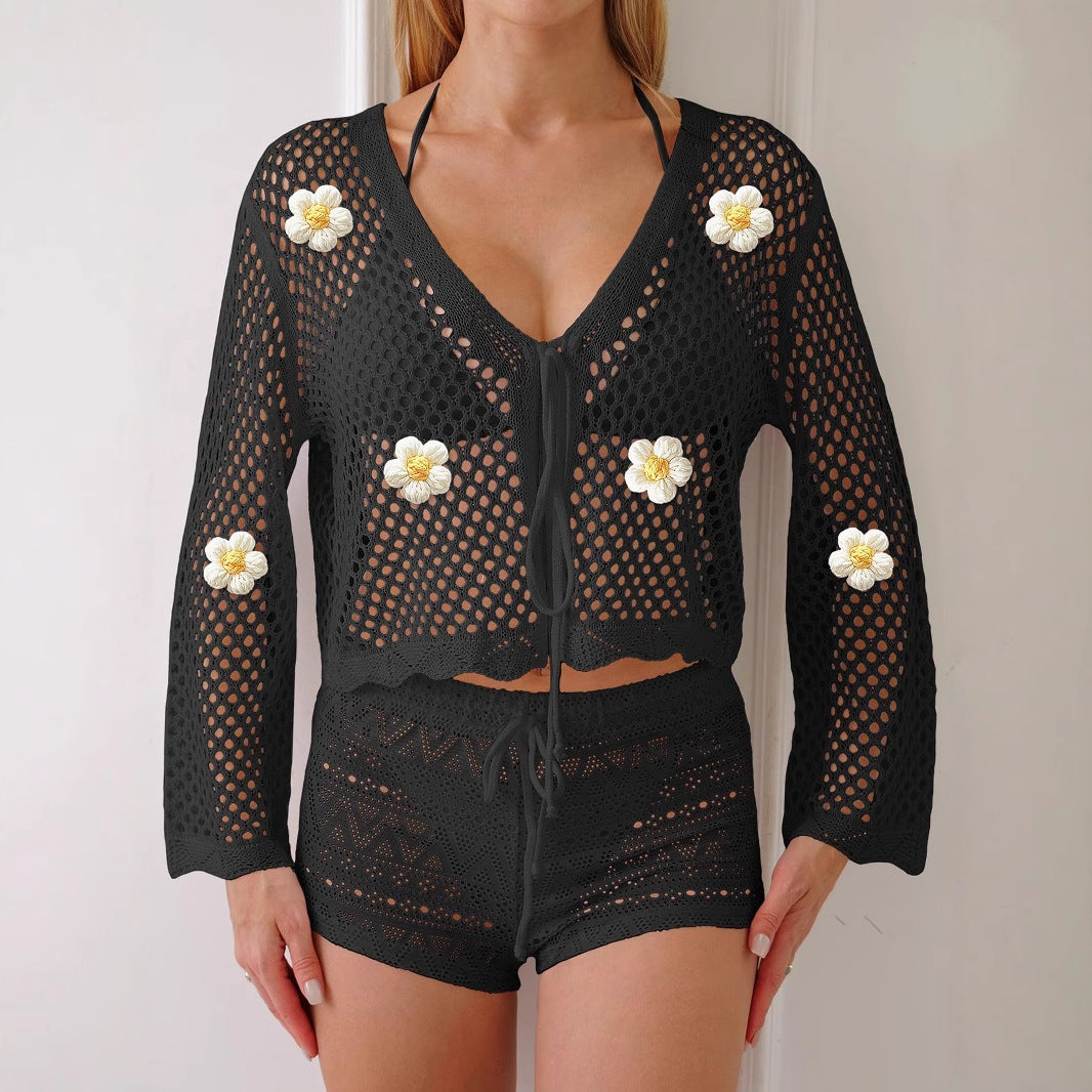 Damen leichte Häkeljacke mit floralem Detail Drune
