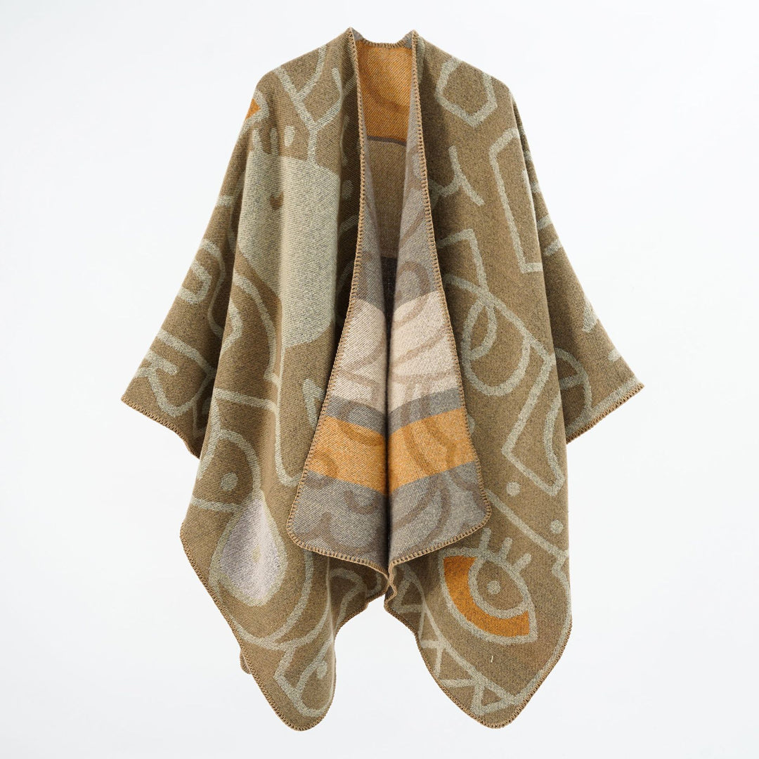 Damen Reversibler Strickponcho im Kuschel‑Umhang mit grafischem Jacquard Drune