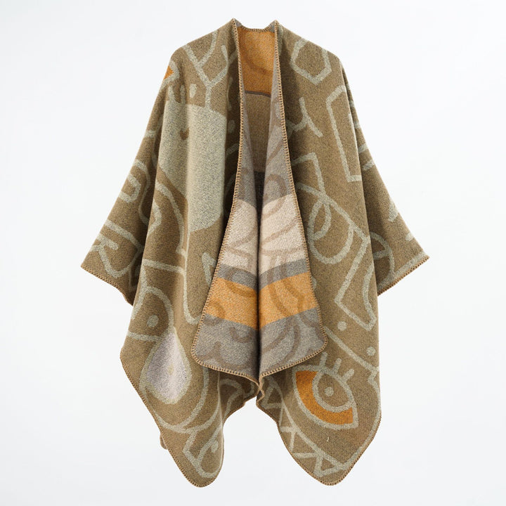 Damen Reversibler Strickponcho im Kuschel‑Umhang mit grafischem Jacquard Drune
