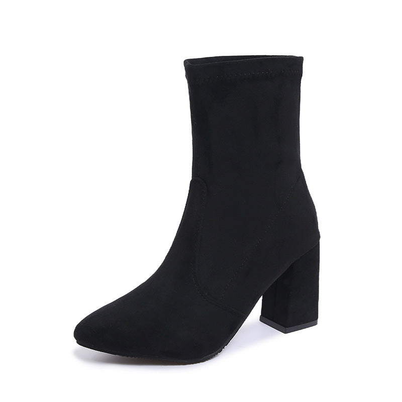 Damen nan knöchelhohe Stretch-Stiefelette mit spitzer Vorderkappe und komfortablem Blockabsatz Drune