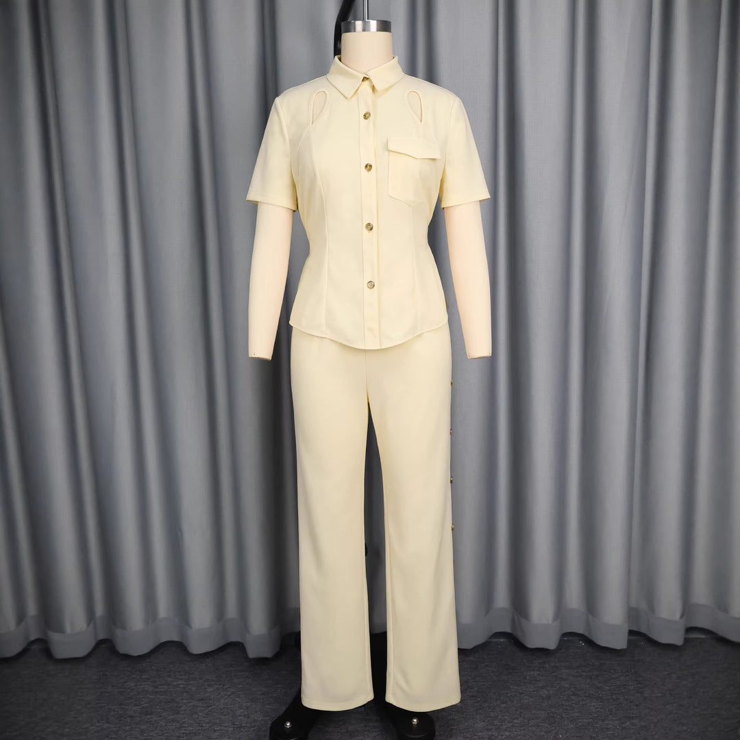 Damen Elegantes Set aus figurbetontem Oberteil mit Cut-Outs und schmal geschnittenen Hosen Drune