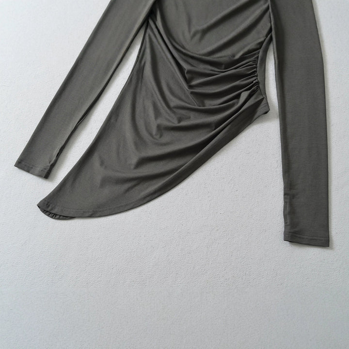 Damen Figurbetontes Langarm-Midikleid mit asymmetrischem Saum, Raffung und Neckholder Drune