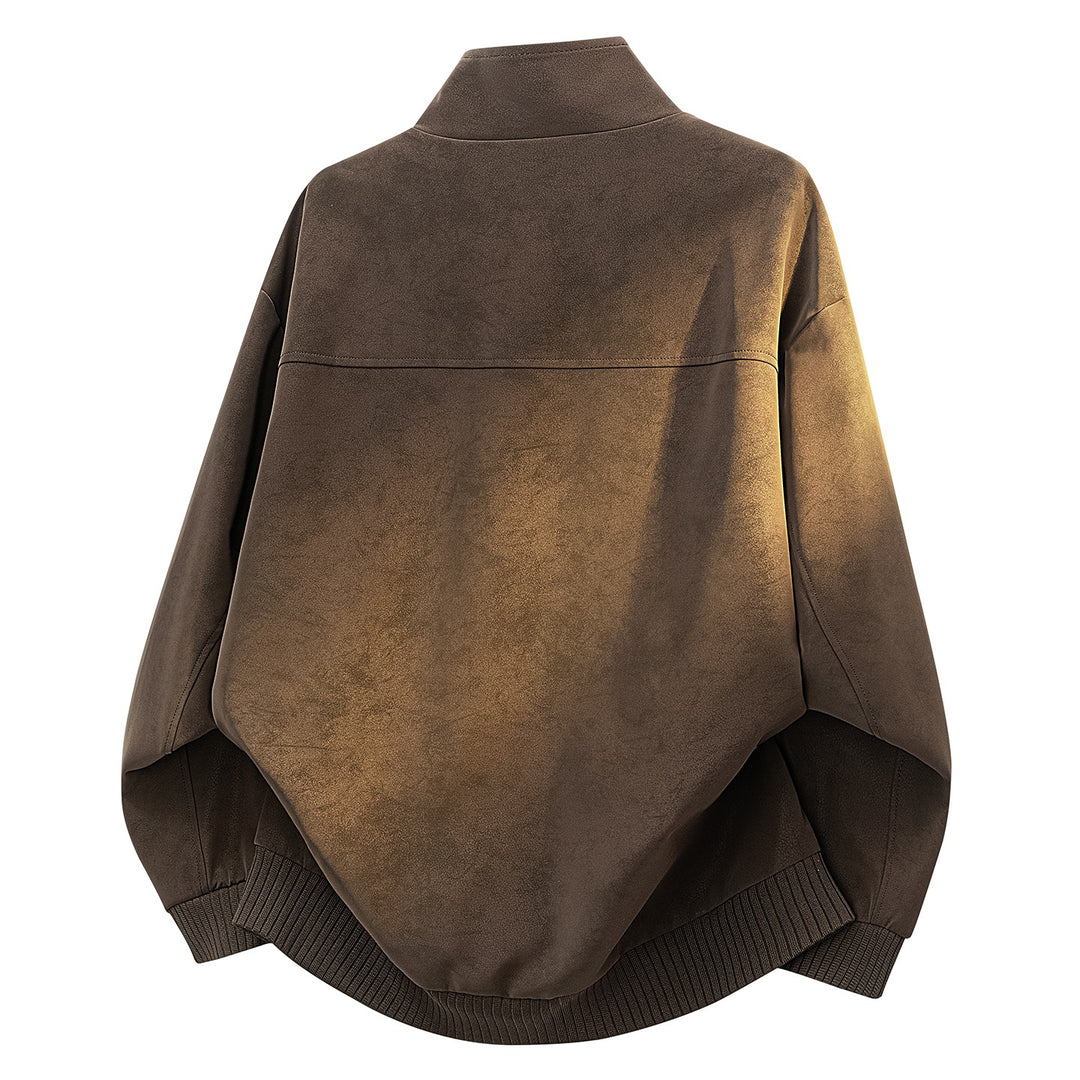 Damen Oversize Velours-Optik Bomberjacke mit Stehkragen, Druckknopfblende & Rippsaum Drune