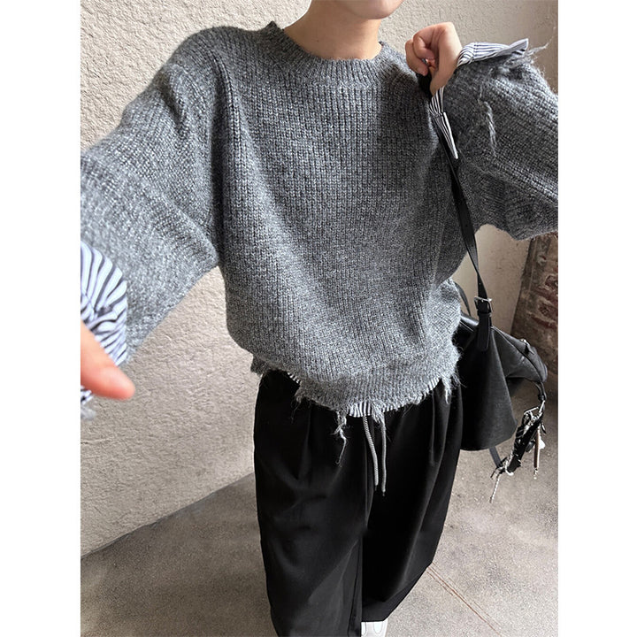 Damen Grobstrickpullover mit modern ausgefransten Abschlüssen und lässigem Schnitt Drune