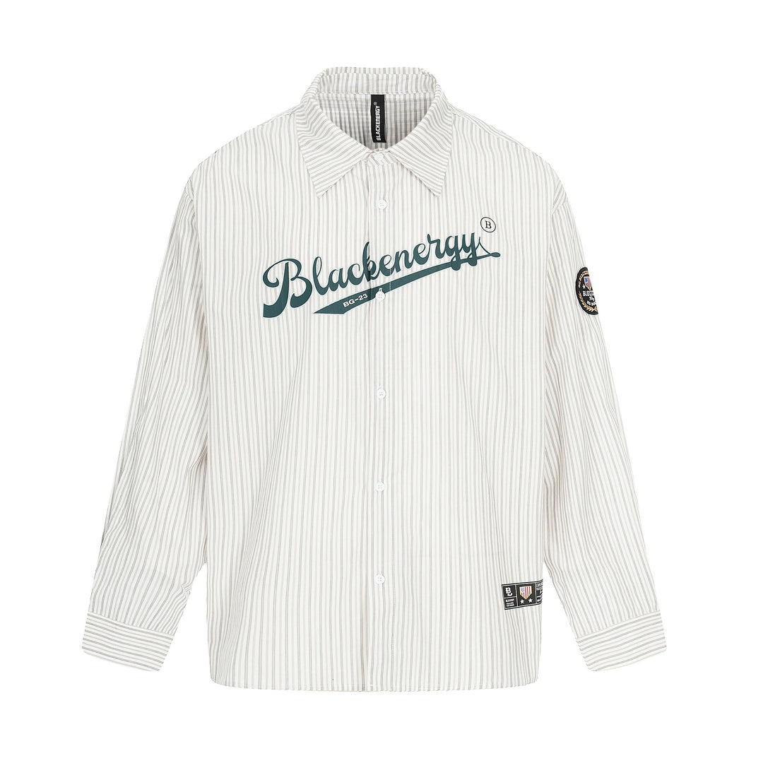 Herren Oversize-Hemdjacke im Baseball‑Inspired Stil mit Streifen, Logoprint und Abzeichenapplikationen Drune