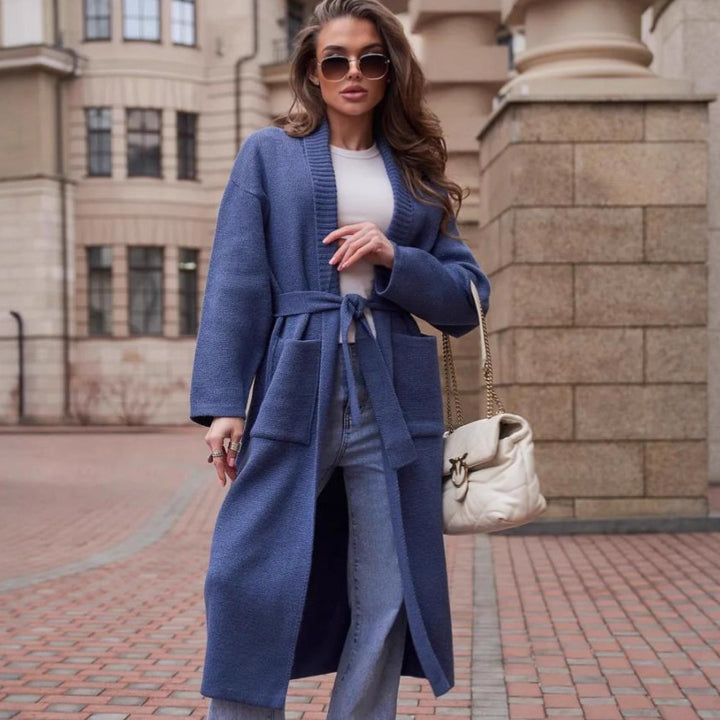 Damen Strickmantel mit Gürtel und praktischen Taschen Drune