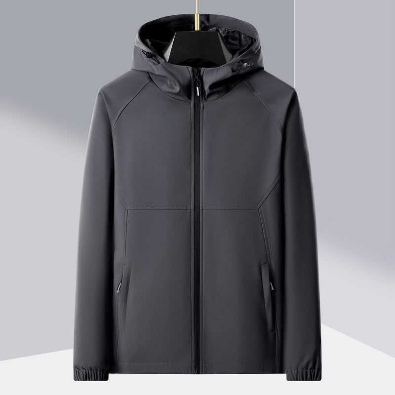 Herren leichte Softshell-Outdoorjacke mit ergonomischer Kapuze und diagonalem Brustreißverschluss Drune