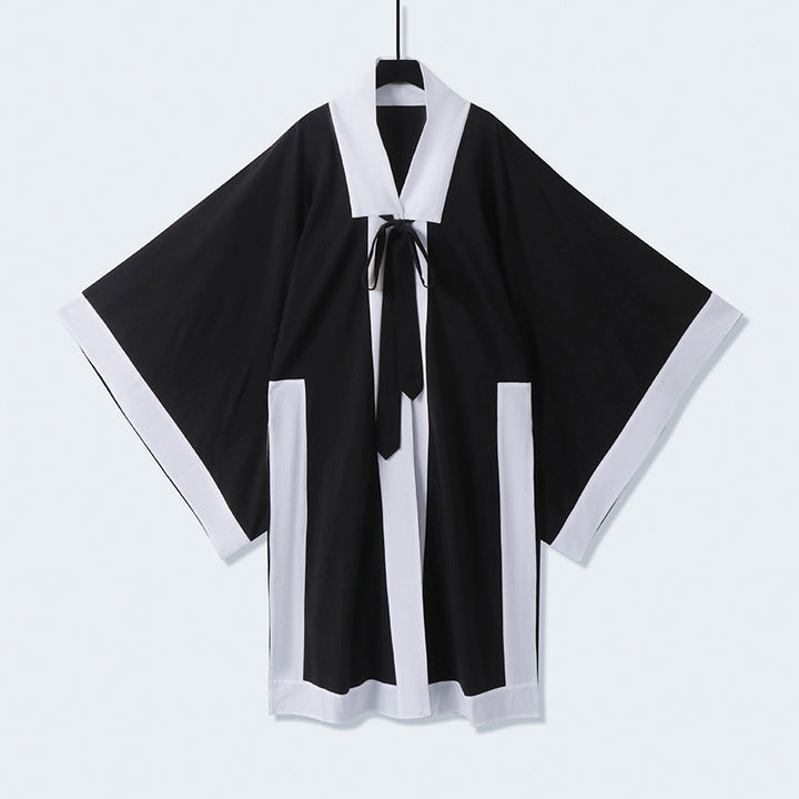 Unisex Oversize Kimono-Cardigan mit Kontrastblende, Bindeband und aufgesetzten Taschen Drune