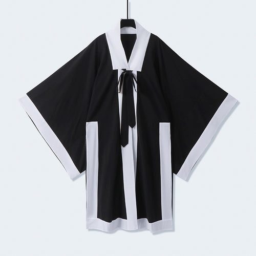 Unisex Oversize Kimono-Cardigan mit Kontrastblende, Bindeband und aufgesetzten Taschen Drune