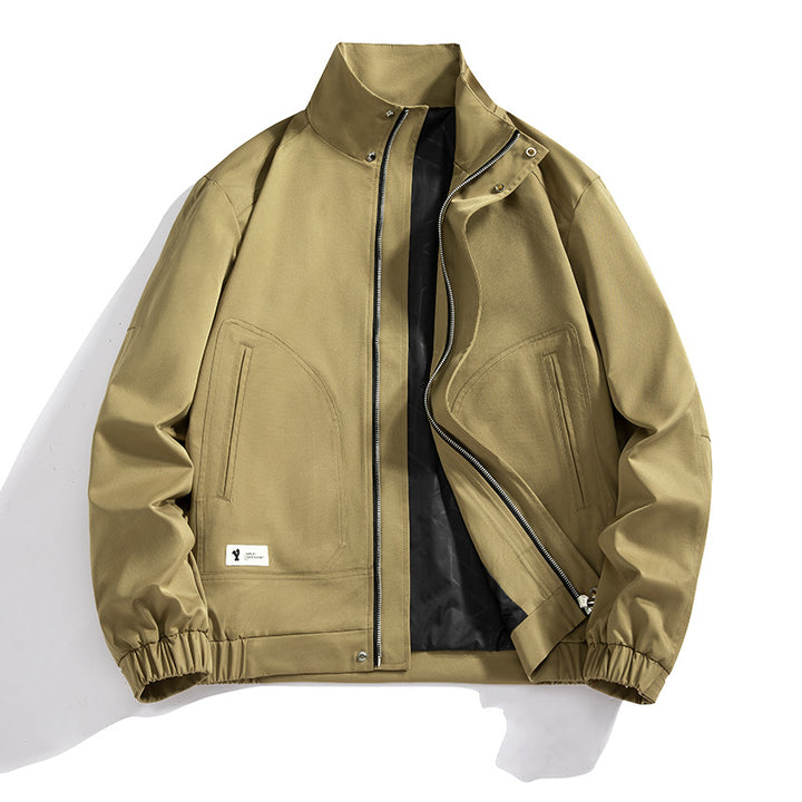 Herren leichte Canvas-Utility-Jacke mit Stehkragen, verdeckter Zweiwege-Reißverschluss und elastischen Bündchen Drune